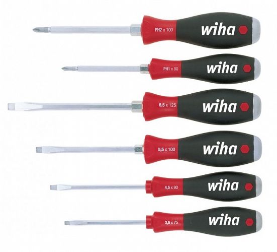 Zestaw śrubokrętów wkrętaków SoftFinish płaski, Phillips 6-cz. z trzonem sześciokątnym na całej długości i masywnym kołpakiem stalowym 21250 WIHA