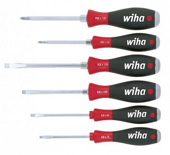 Zestaw śrubokrętów wkrętaków SoftFinish płaski, Phillips 6-cz. z trzonem sześciokątnym na całej długości i masywnym kołpakiem stalowym 21250 WIHA