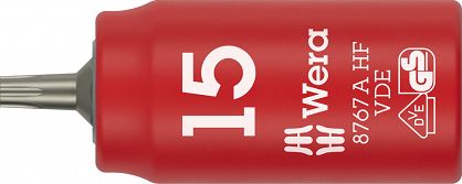 Klucz nasadowy trzpieniowy 8767 A VDE HF TORX® Zyklop, izolowany, 1/4", z funkcją przytrzymywania, TX 15 x 36 mm WERA 05005921001