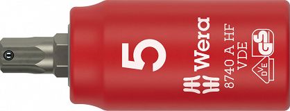 Klucz nasadowy trzpieniowy 8740 A VDE HF Zyklop, izolowany, 1/4", z funkcją przytrzymywania do śrub z gniazdem sześciokątnym, 5 x 45 mm WERA 05005902001