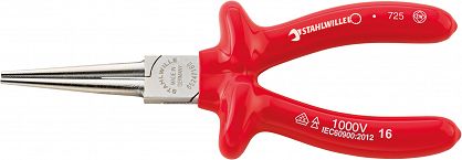 Szczypce okrągłe, długie izolowane VDE1000V L=160mm; chrom./izolow. 6524 7 160 STAHLWILLE 65247160