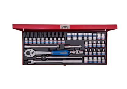 Zestaw narzędzi 3/8" 39cz. nasadki krótkie 6-kąt. 6-19mm E4-E18, T8-T45 z grzechotką i akcesoriami, kaseta KING TONY 3537MR