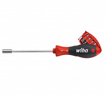 Magnetyczny wkrętak śrubokręt z magazynkiem bitów Phillips, płaski z 8 bitami, 1/4" w opakowaniu blistrowym 33009 WIHA
