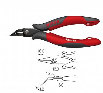 Szczypce spiczaste Electronic wąska, długa główka, zakrzywione, ok. 40°WIHA 41015 