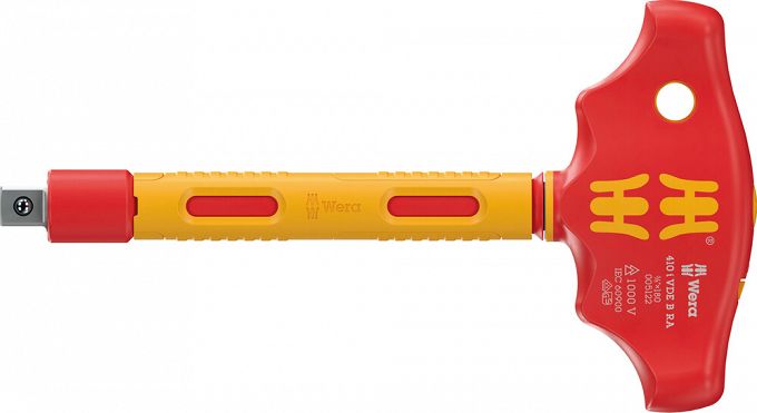 Adapter z rękojeścią poprzeczną 410 i VDE B RA izolowany VDE z funkcja grzechotki do kluczy nasadowych 3/8