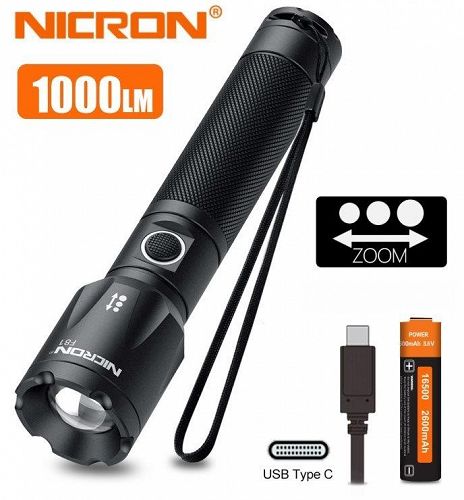 Latarka ręczna 1000 lum, zoom NICRON