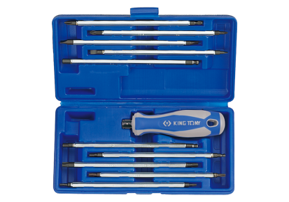 Zestaw wkrętaków śrubokrętów z wymiennymi grotami 11cz. mix: torx, hex, płaskie, ph, pz KING TONY 32518MR