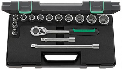 Komplet kluczy nasadowych 1/2" 12-kątnych 1/2", 15-elementowy w skrzynce ABS 96031435 STAHLWILLE