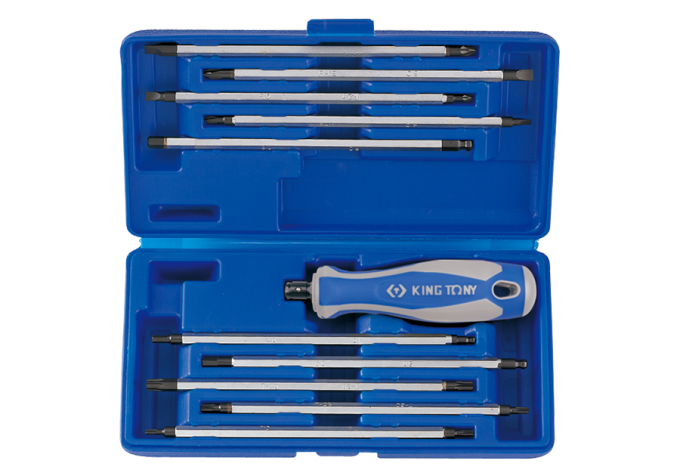 Zestaw wkrętaków śrubokrętów z wymiennymi grotami 11cz. mix: torx, hex, płaskie, ph, pz KING TONY 32518MR01