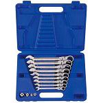 Zestaw kluczy płasko-oczkowych przegubowych z grzechotką jednokierunkową 13 cz. 8 - 19 mm, w walizce, KING TONY 13013MR