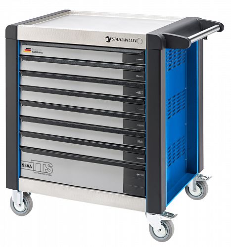 Wózek warsztatowy TTS 8-szuflad niebieski z Nakładkami, 1000x1024x 652 mm; max obciążenie: 40kg na szufladę; 1400 kg na Wózek 98/VA8 B STAHLWILLE 81200111