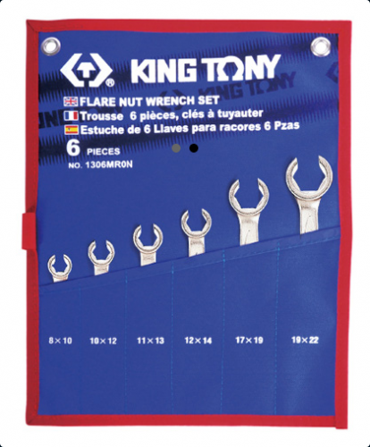 Zestaw kluczy do przewodów hamulcowych 6cz. 8 - 22mm, etui KING TONY 1306MRN 