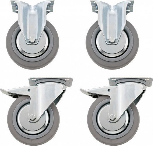 Zestaw kółek: 2 nieruchome i 2 ruchome Kółka lekkobieżne na łożyskach klulkowych śr. fi 125 mm, z tego 2 z hamulcem postojowym do nr 98VA R 98 STAHLWILLE 81490005