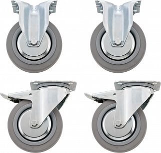 Zestaw kółek: 2 nieruchome i 2 ruchome Kółka lekkobieżne na łożyskach klulkowych śr. fi 125 mm, z tego 2 z hamulcem postojowym do nr 98VA R 98 STAHLWILLE 81490005