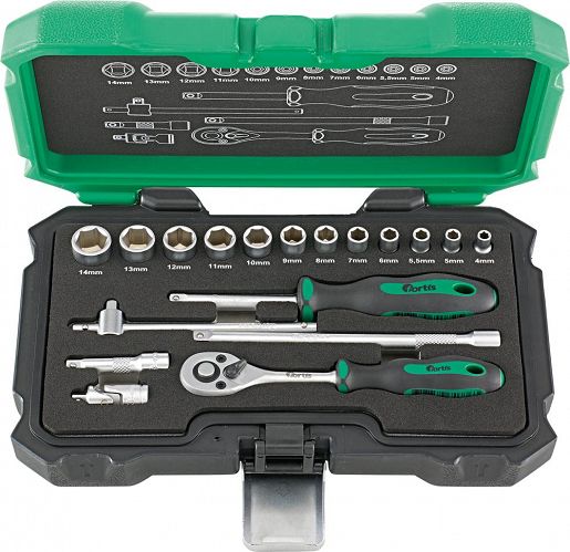 Komplet kluczy wtykowych 18-częściowy FORTIS 1/4