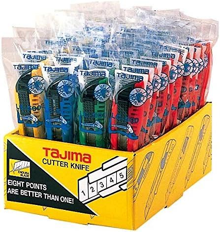 Noże z chowanym ostrzem łamanym 18mm, 3 arkusze, 4 kolory, 40 szt. TAJIMA LC520H40