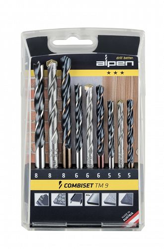 Kaseta TM9 metal/kamień/drewno 9-częściowa, po Ø 5.0| 6.0| 8.0mm, ZESTAW, Combiset ALPEN 0000802102100