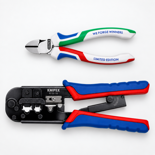 Zestaw szczypce boczne 160-wersja limitowana + zaciskarka do zagniatania złączy końcówek wtyków RJ 11 RJ 12 RJ 45 KNIPEX 145551