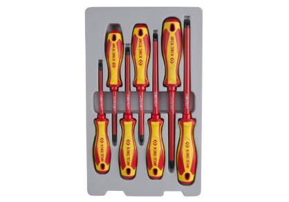 Zestaw wkrętaków śrubokrętów izolowanych 7cz. krzyżak PH No.1, No.2, No.3, płaskie 4x100, 5.5x125, 6.5x150, 8.0x175 KING TONY 30617MR