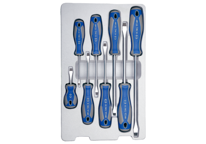 Zestaw wkrętaków 8 cz. płaskie 3 x 75, 5 x 75, 5 x 100, 6,5 x 38, 6,5 x 100, 6,5 x 150, 8 x 150, 8 x 200 KING TONY 30118MR