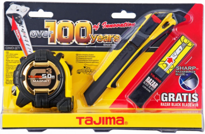 Zestaw narzędzi miara stalowa 5m, nóż Quick Back 18 mm oraz ostrza TAJIMA