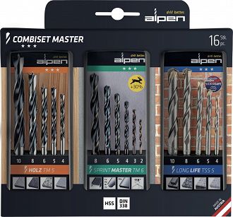 Zestaw kombi Master drewno/kamień/metal 16-częściowy, drewno TM 5,LongLife TSS 5, HSS-Sprint Master TM 6, ZESTAW, Combiset Master ALPEN 0000811003100
