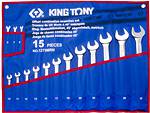 Zestaw kluczy płasko-oczkowych odgiętych 15 cz. 6 - 32 mm, etui, KING TONY 1275MRN